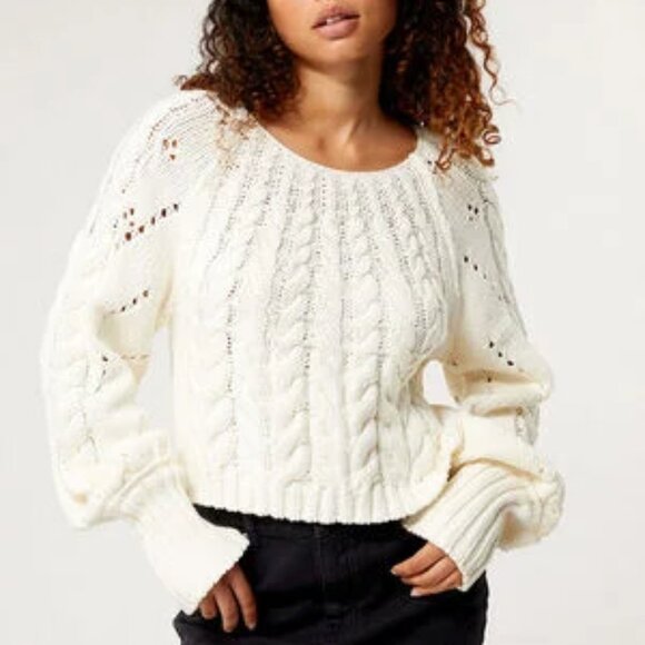 Free People Sweaters - new Free People Sandre Slouchy Cable Knit Sweater Ivory 257 4S2